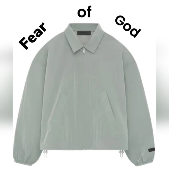 Fear of God Essentials Women Sz L Muted Green Crinkle Nylon Bomber Jacket **READ - Picture 1 of 16